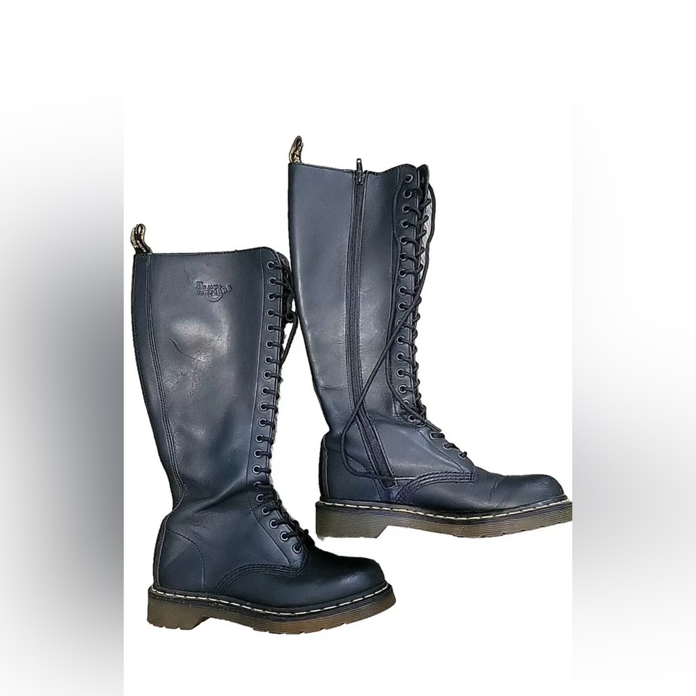 Dr. Martens Tall 20 Eye ZIP Lace Up Boots Women's Size 6 Black Knee
High EUC